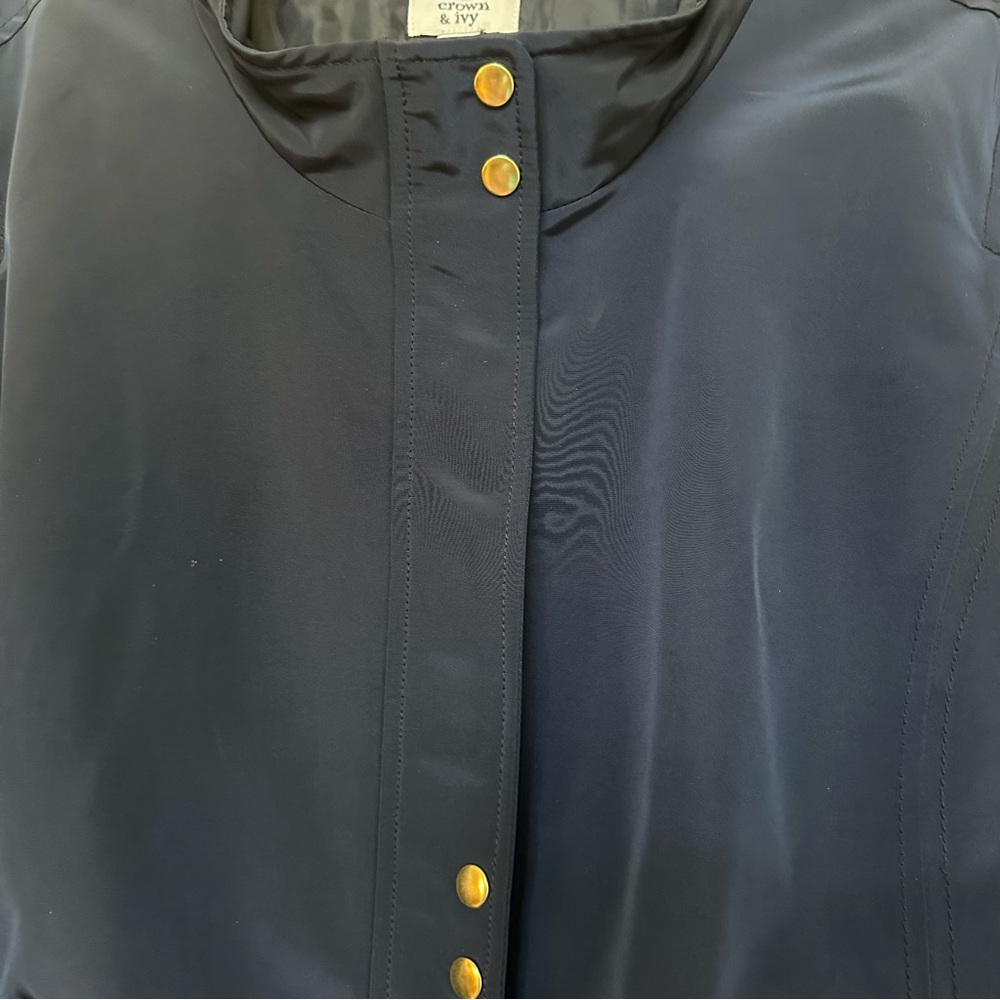 CROWN & IVY ladies navy front zip jacket w/ side zip pockets & gold buttons - Picture 3 of 10